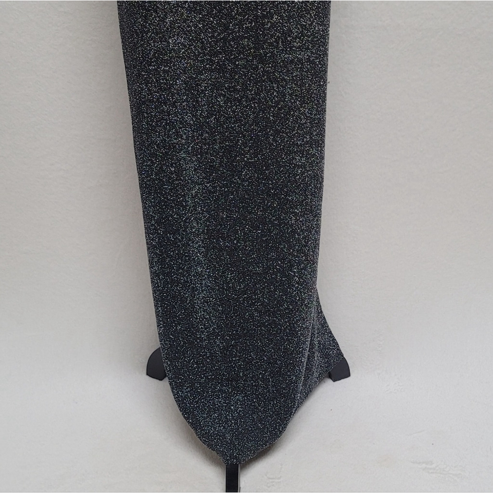 90s Vintage Mind Code Black Metallic Knit V-neck Thigh High Slit Maxi Dress L - Picture 8 of 11